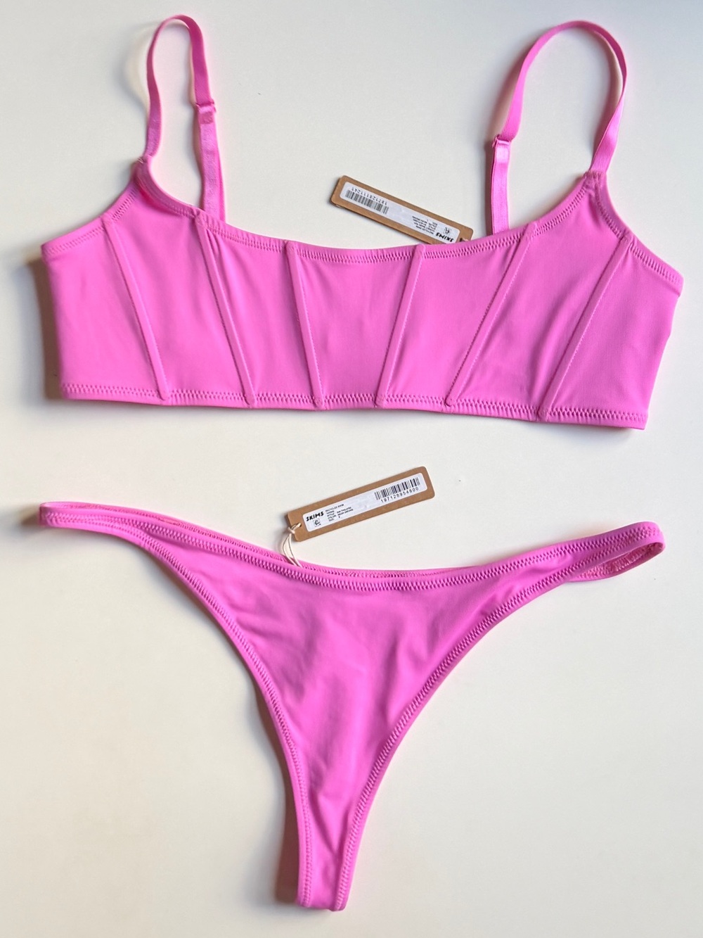 NWT SKIMS Swim Bikini Set Corset Top L 3903+Thong S 0782 Neon Orchid Hot Pink